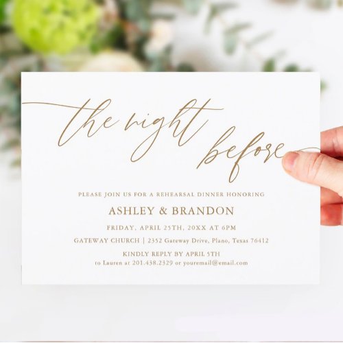 Gold Rustic Calligraphy Rehearsal Dinner Invitation