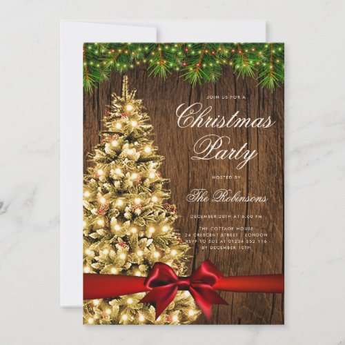 Gold Rustic Christmas Tree Invite Program Menu