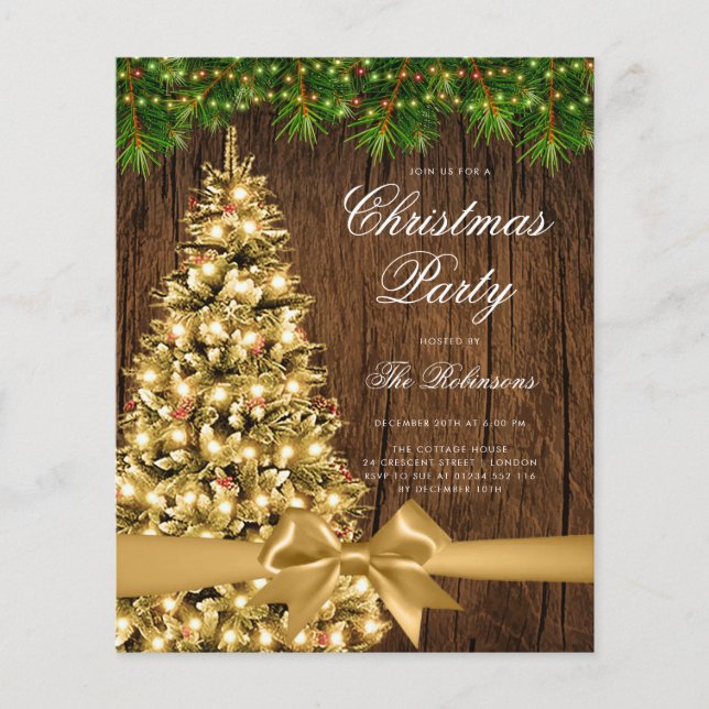 Gold Rustic Christmas Tree Invite Program Menu (Front)