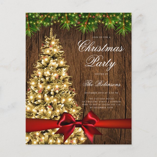 Gold Rustic Christmas Tree Invite Program Menu Flyer (Front)