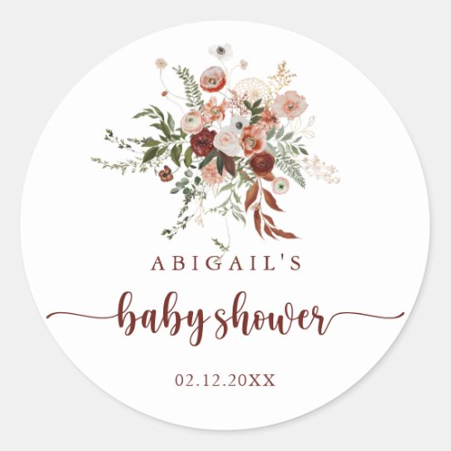 Gold Rustic Colorful Floral Baby Shower Favor   Classic Round Sticker