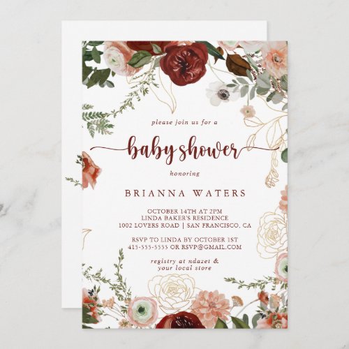 Gold Rustic Colorful Floral Baby Shower  Invitation