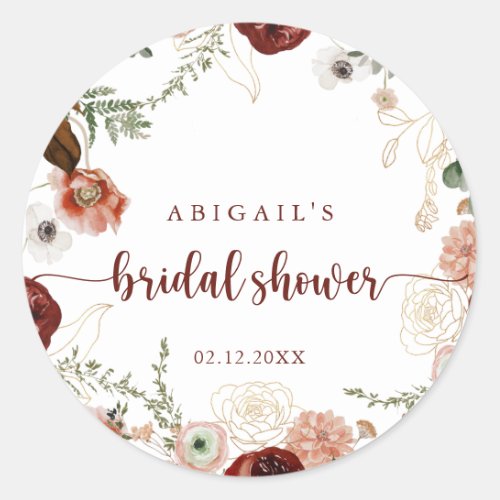 Gold Rustic Colorful Floral Bridal Shower Favor   Classic Round Sticker