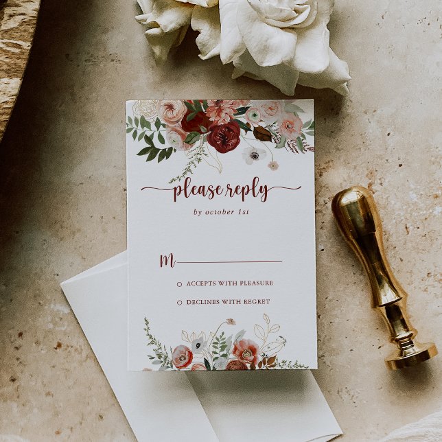 Gold Rustic Colorful Floral Calligraphy RSVP (Creator Uploaded)
