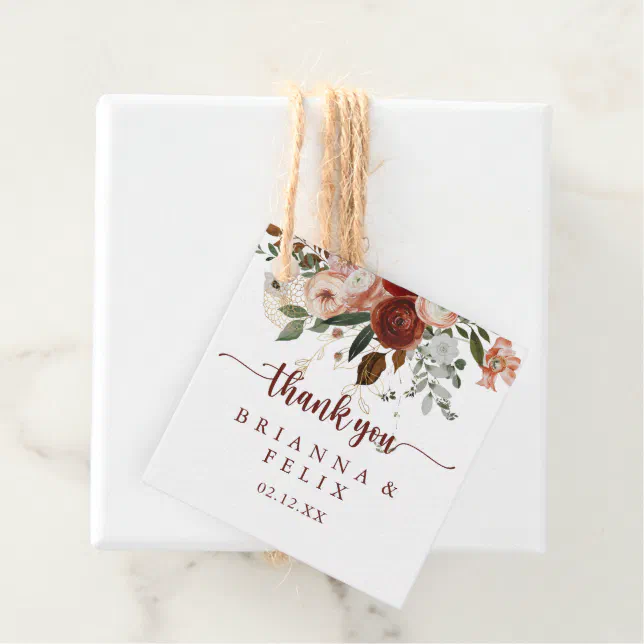 Gold Rustic Colorful Floral Calligraphy Wedding Favor Tags | Zazzle