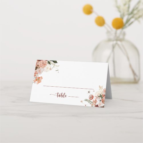 Gold Rustic Colorful Floral Calligraphy Wedding  Place Card