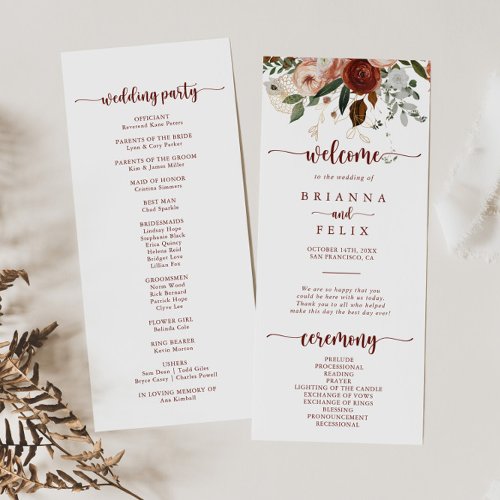 Gold Rustic Colorful Floral Calligraphy Wedding  Program
