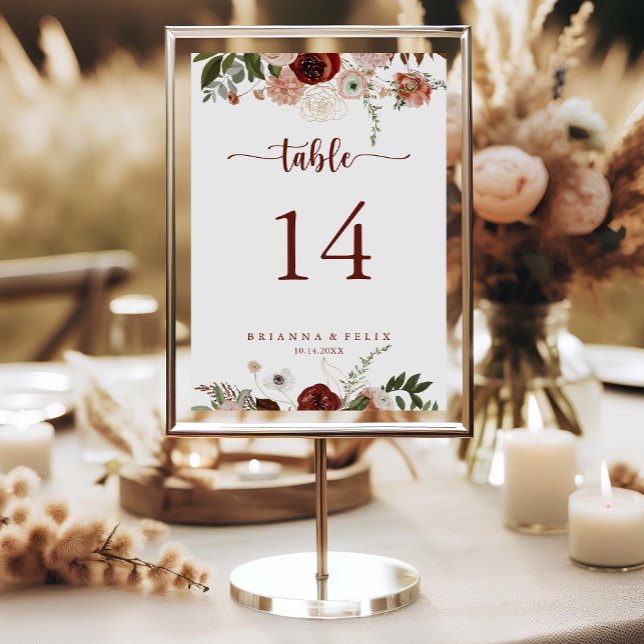 Gold Rustic Colorful Floral Calligraphy Wedding  Table Number (Creator Uploaded)
