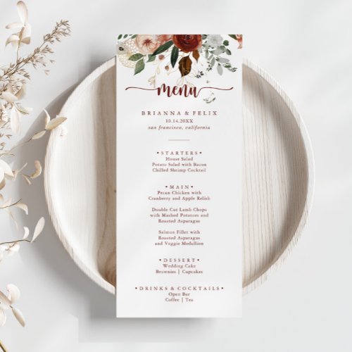 Gold Rustic Colorful Floral Dinner Menu