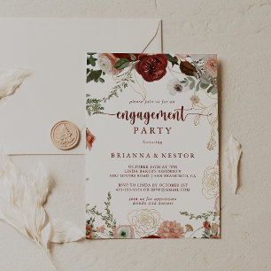 Gold Rustic Colorful Floral Engagement Party Invitation