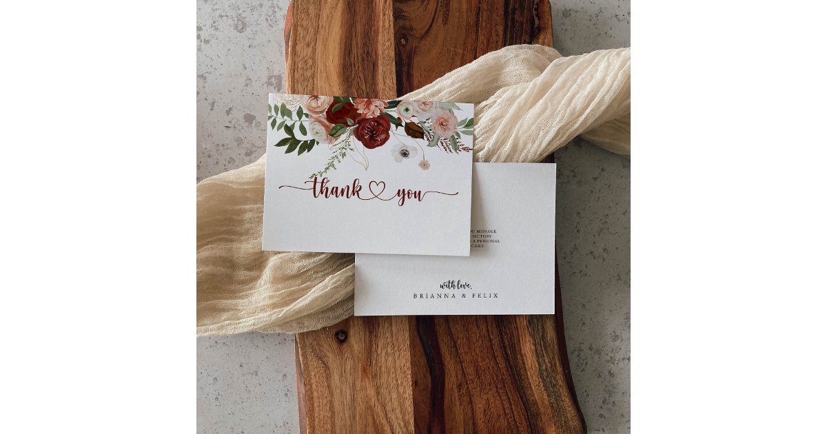 Gold Rustic Colorful Floral Flat Wedding Thank You Card | Zazzle