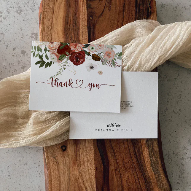 Gold Rustic Colorful Floral Flat Wedding Thank You Card | Zazzle