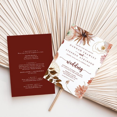 Gold Rustic Colorful Floral Front  Back Wedding  Invitation