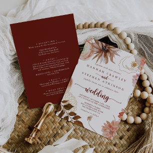 Gold Rustic Colorful Floral Front & Back Wedding  Invitation