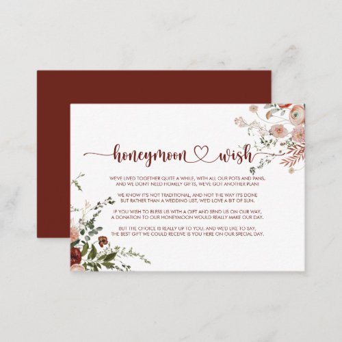 Gold Rustic Colorful Floral Honeymoon Wish  Enclosure Card