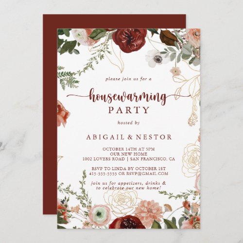 Gold Rustic Colorful Floral Housewarming Party   Invitation