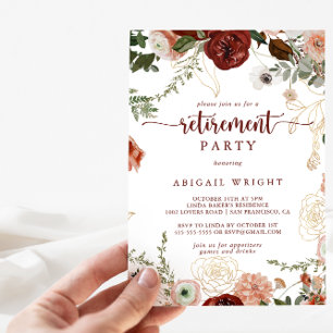 Gold Rustic Colorful Floral Retirement Party  Invitation