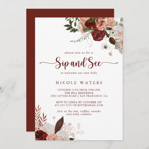 Gold Rustic Colorful Floral Sip and See  Invitation