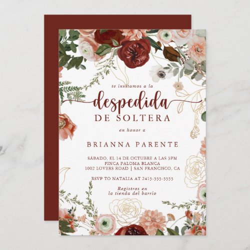 Gold Rustic Colorful Floral Spanish Bridal Shower  Invitation