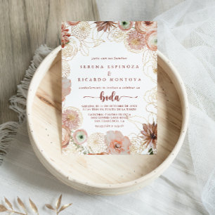 Gold Rustic Colorful Floral Spanish Wedding Invitation