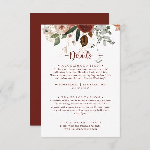 Gold Rustic Colorful Floral Wedding Details  Enclosure Card