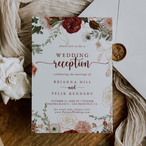 Gold Rustic Colorful Floral Wedding Reception   Invitation