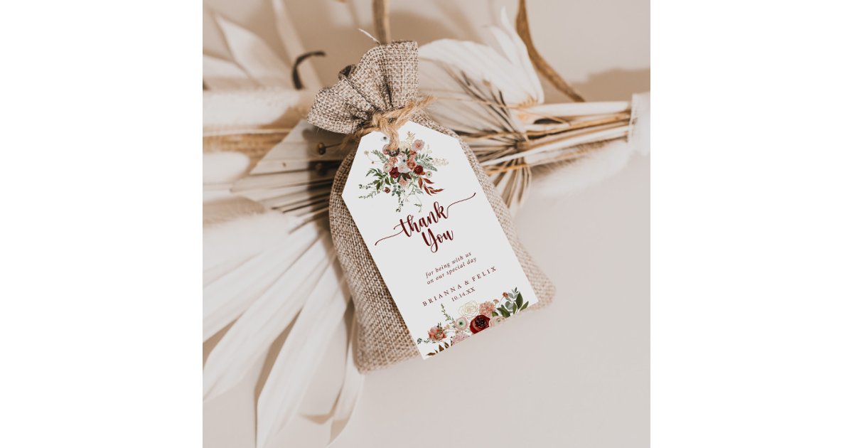 Gold Rustic Colorful Floral Wedding Thank You Gift Tags | Zazzle