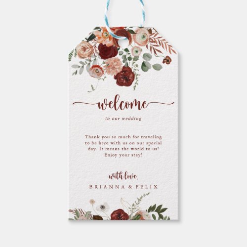 Gold Rustic Colorful Floral Wedding Welcome  Gift Tags