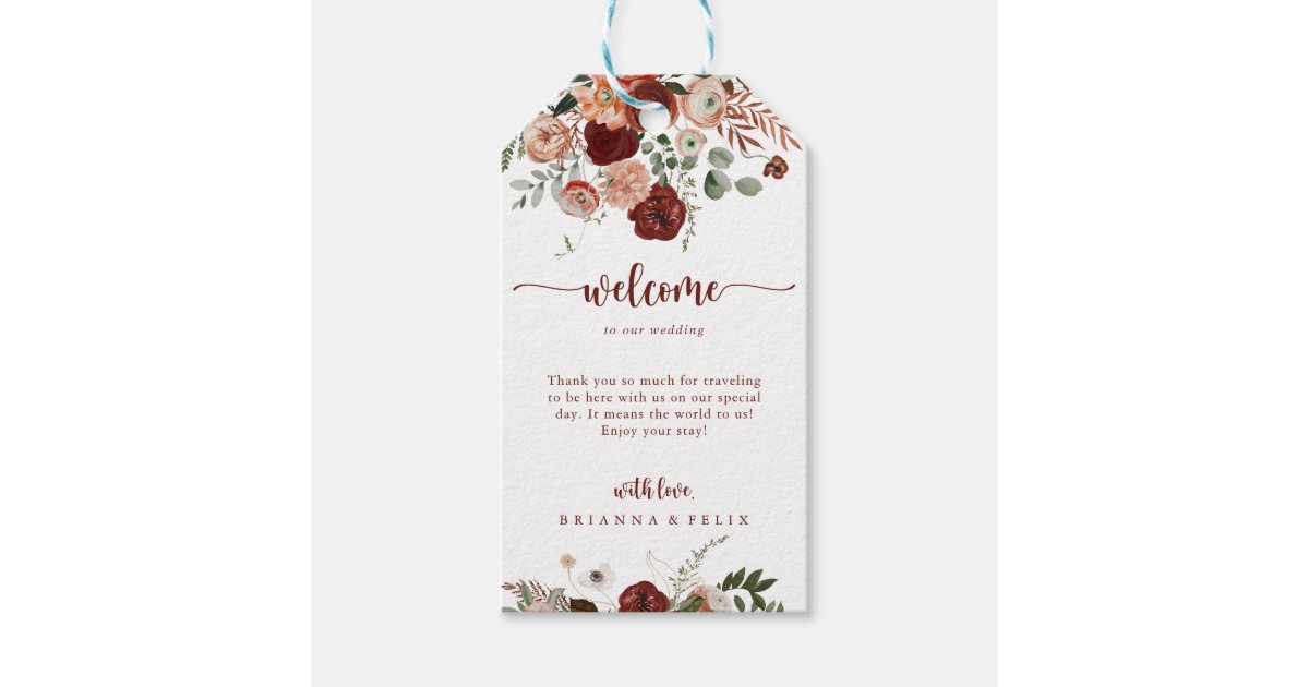 Gold Rustic Colorful Floral Wedding Welcome Gift Tags | Zazzle