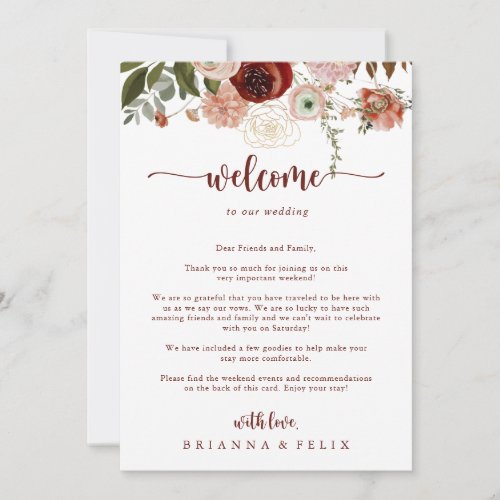 Gold Rustic Colorful Floral Wedding Welcome Letter