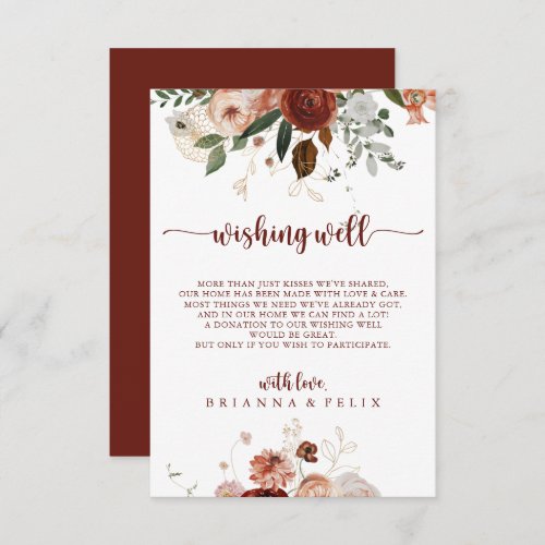 Gold Rustic Colorful Floral Wedding Wishing Well   Enclosure Card