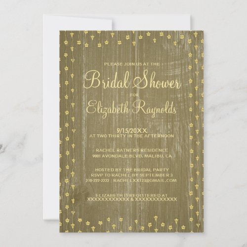 Gold Rustic Country Bridal Shower Invitations