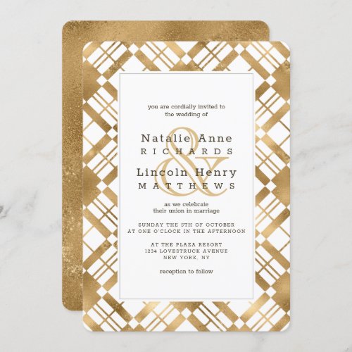 Gold Rustic Country Farmhouse Plaid Wedding Invitation