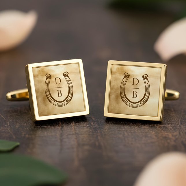 Gold Rustic Country Western Horseshoe Monogram Cufflinks (Gold Rustic Country Western Horseshoe Monogram Cufflinks)