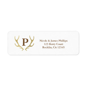 Gold Rustic Deer Antlers Woodsy Invitation Label