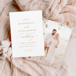 Gold Rustic Elegant Calligraphy Photo Wedding Invitation