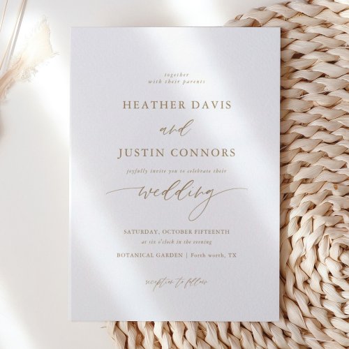 Gold Rustic Elegant Calligraphy Wedding Invitation