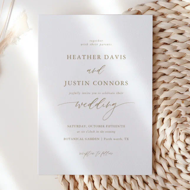 Gold Rustic Elegant Calligraphy Wedding Invitation | Zazzle