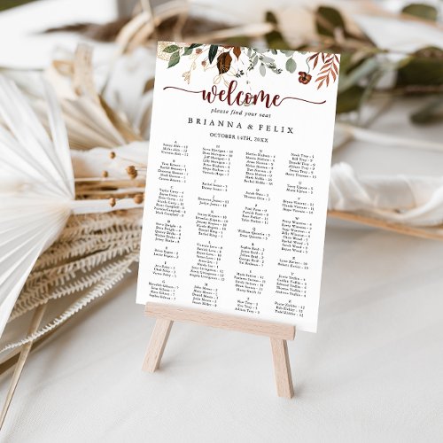 Gold Rustic Floral Alphabetical Seating Chart