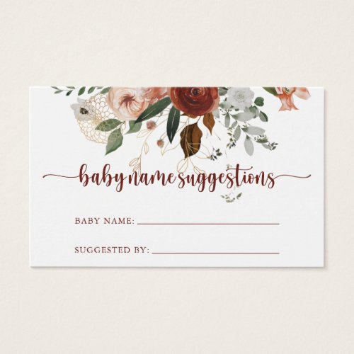 Gold Rustic Floral Baby Name Suggestions Card