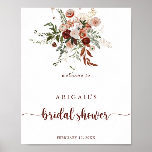 Gold Rustic Floral Bridal Shower Welcome   Poster