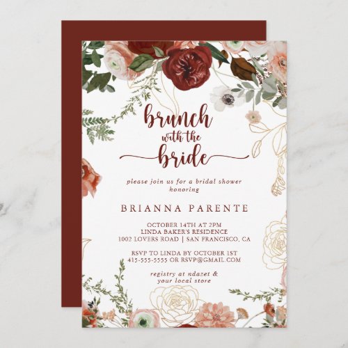 Gold Rustic Floral Brunch with the Bride Shower   Invitation