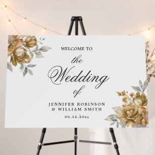 Gold Rustic Floral Elegant Script Wedding Welcome Foam Board