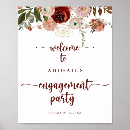 Gold Rustic Floral Engagement Party Welcome  Poster
