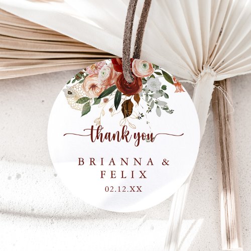 Gold Rustic Floral Thank You Wedding Favor   Classic Round Sticker