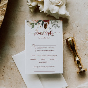 Gold Rustic Floral Wedding Menu Choice RSVP