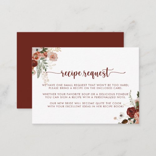 Gold Rustic Floral Wedding Recipe Request   Enclosure Card