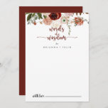 Gold Rustic Floral Wedding Words of Wisdom   Advice Card<br><div class="desc">This gold rustic floral wedding words of wisdom advice card is perfect for a modern wedding. The design features hand-painted marsala, pink, blush, burgundy and gold flowers with green leaves arranged into beautiful wreaths. These cards are perfect for a wedding, bridal shower, baby shower, graduation party & more. Personalize the...</div>