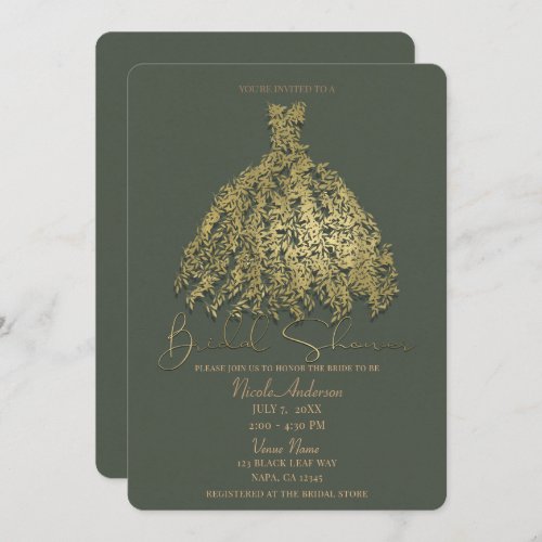 Gold  Rustic Green Botanical Dress Bridal Shower Invitation