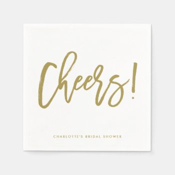 Gold Rustic Hand Lettering Cheers Wedding Napkin by KeikoPrints at Zazzle